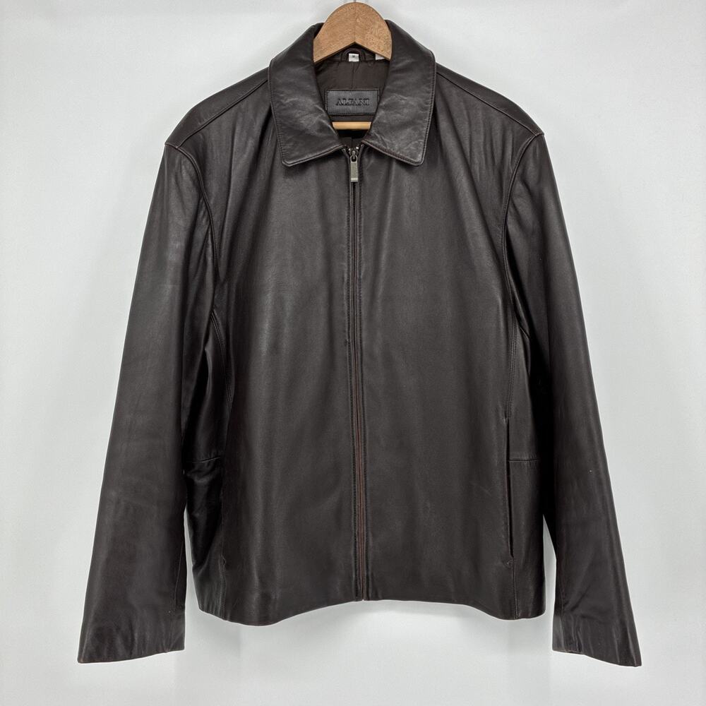 Alfani Leather Jacket Men Medium Brown Zip Cafe Racer Motorcycle